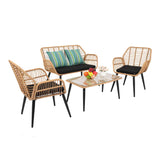 VINGLI 4 Pieces Outdoor Furniture Set Wicker, Rattan Patio Conversation Set with Cushions and Glass Coffee Table, Outdoor Sectional Sofa Set for Garden, Backyard, Poolside VINGLI