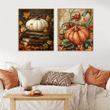 2 Pack Fall Pumpkin Paint by Numbers Kit for Adults Beginner with Frame,Thanksgiving Paint by Number with Wooden Easel DIY Adult Fallen Leaves Vines Book Paint by Number Kits for Home Decor 9x12 Inch VIGEGU