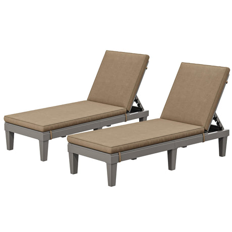 YITAHOME Outdoor Chaise Lounge Chair, Plastic Pool Chaise Lounge with Cushions & 5-Position Backrest, Easy Assembly & Waterproof for Patio & Poolside, Set of 2, Brown YITAHOME