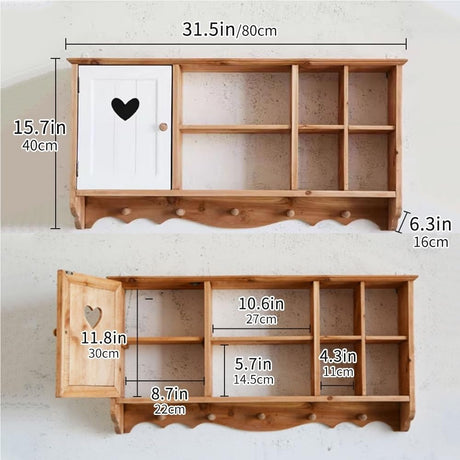 Qivzixamjr Hanging Display Shelf Organizer, Wall Mounted Curio Cabinet with Hooks, Wooden Collection Storage Rack, Floating Countertop Display Rack for Living Room, Bedroom, Kitchen (Antique White) Qivzixamjr