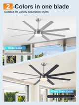 YUHAO 72 Inch Brushed Nickel Ceiling Fan with Light and Remote Control.Noiseless,Dimmable,3CCT,6 Speeds Reversible, DC Ceiling Fans for Indoor or Covered Outdoor YUHAO