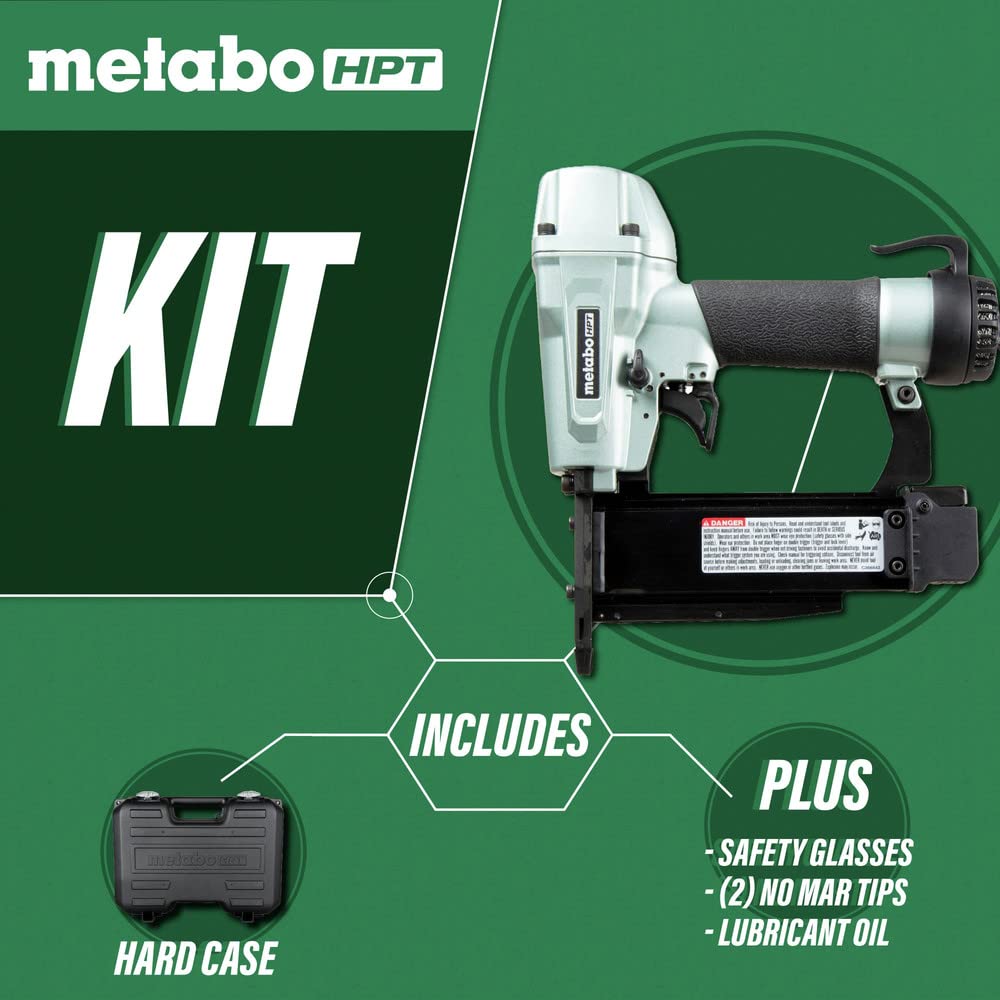 Metabo HPT Pin Nailer Kit | Pro Preferred Brand of Pneumatic Nailers | 23 Gauge | Accepts 1/2-Inch to 2-Inch Pin Nails | Ideal for Paneling, Small Molding, & Fine Trim Work | Built-In Silence - WoodArtSupply