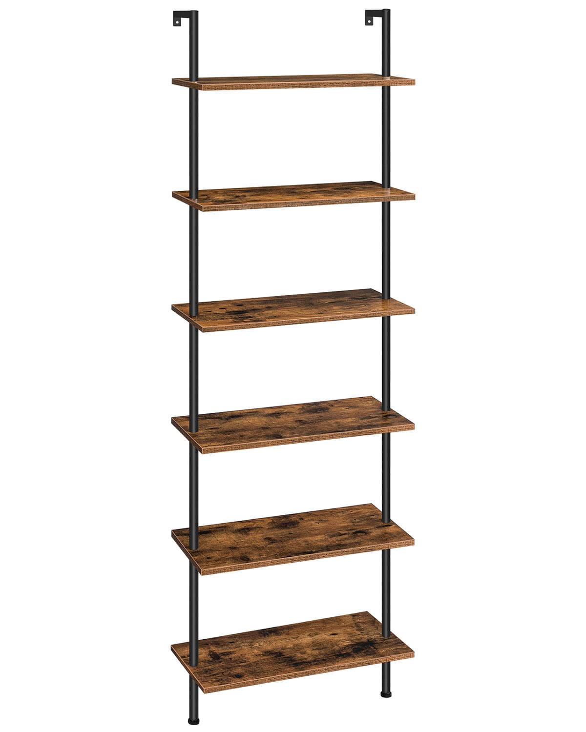 HOOBRO DIY Ladder Shelf, 6-Tier Wall Mounted Bookshelf, Office Vertical Bookcase, Wooden Storage Shelves for Home Office, Bedroom, Rustic Brown and Black BF65CJ01 HOOBRO