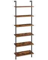 HOOBRO DIY Ladder Shelf, 6-Tier Wall Mounted Bookshelf, Office Vertical Bookcase, Wooden Storage Shelves for Home Office, Bedroom, Rustic Brown and Black BF65CJ01 HOOBRO