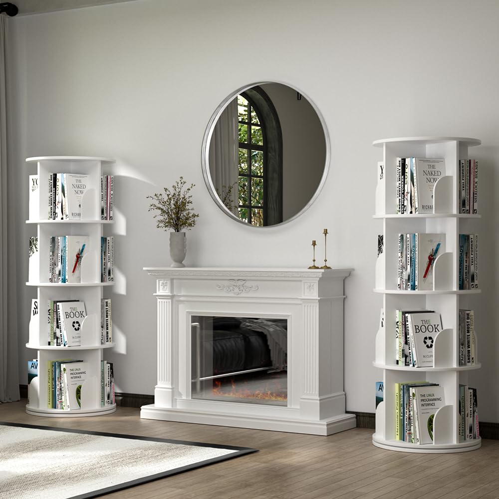 Nidouillet Rotating Bookshelf, Revolving Bookcase 360 Display Round Bookshelf Narrow Swivel Corner Book Shelf Standing Bookcase for Adult Bedroom, Living Room (White, 4 Tier-15.7" W) Nidouillet