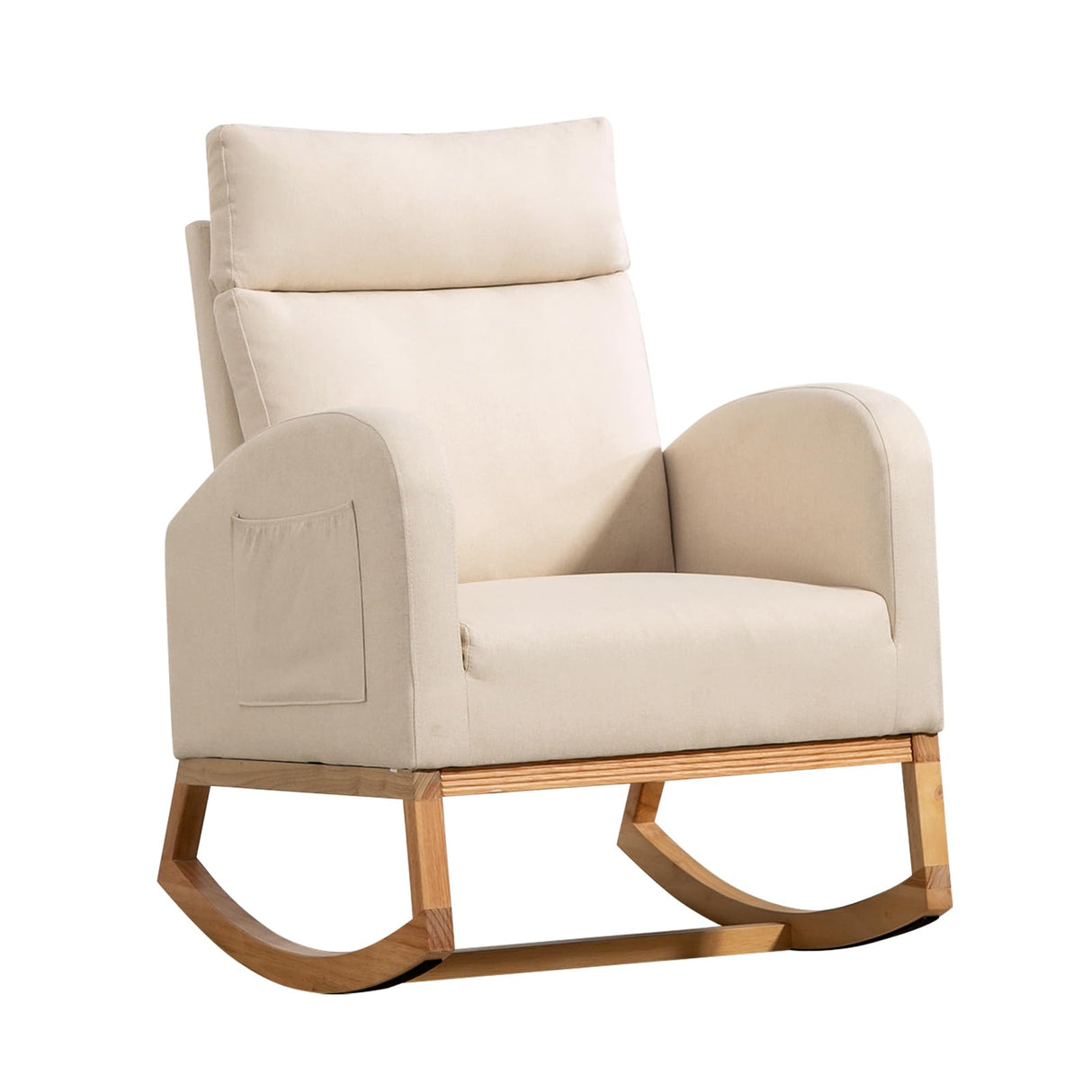 GarveeHome Nursery Glider Chair Rocking Chair, Upholstered Nursery with Rubber Wood Legs, Comfy High Backrest, Side Pockets, Accent Rocker Armchair for Living Room, 27.6" D x 33.9" W x 41.1" H, White GarveeHome