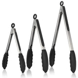 Kitchen Tongs, U-Taste 7/9/12 inches Cooking Tongs, with 600ºF High Heat-Resistant Non-Stick Silicone Tips, 18/8 Stainless Steel Handle, for Food Grill, Salad, BBQ, Frying, Serving, Pack of 3(Black) U-Taste