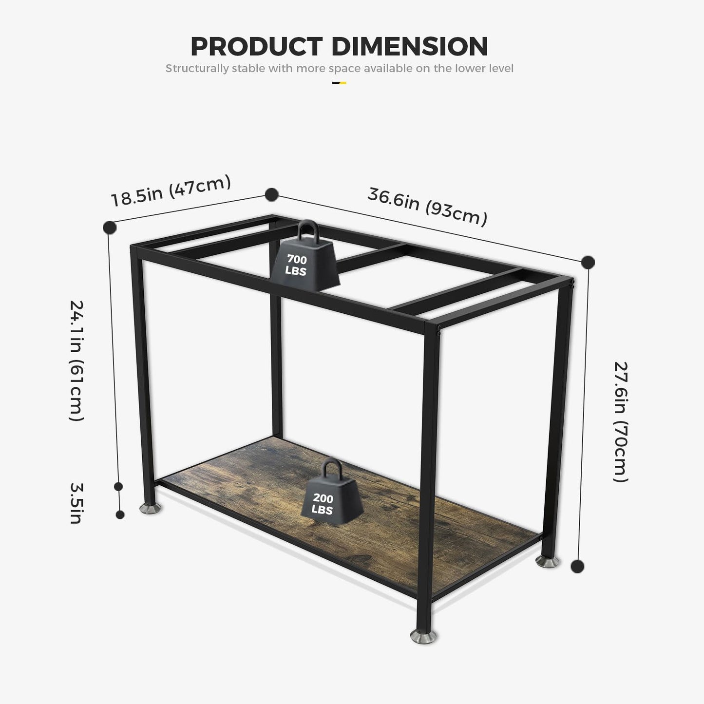 JDGG 40 Gallon Fish Tank Stand 700LBS Double-Layer Storage Shelf, 36.6" L x 18.5" W x 27.6" H Aquarium Stand, Metal Reptile Tank Stand, Use for Home Office, Tank not Included, Black - WoodArtSupply