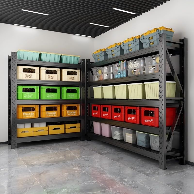 Welfiya 48" W Garage Shelving,4-Tier Heavy Duty Storage Shelves Unit with Adjustable Metal Shelf for Warehouse,Basement,Workshop,4000LBS,48" W x 20" D x 79" H,Black Welfiya