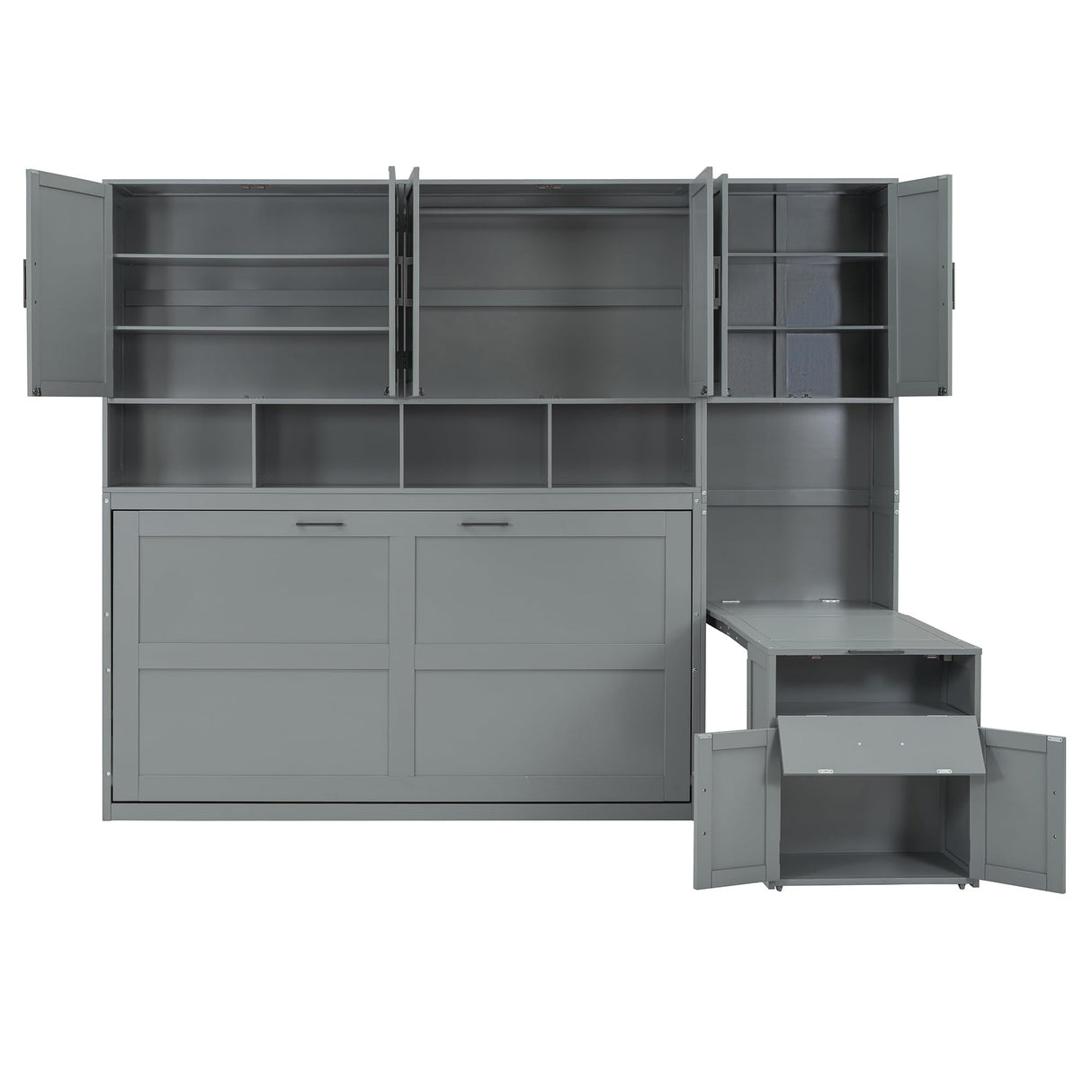 Harper & Bright Designs Twin Size Murphy Bed, Wooden Twin Wall Bed Frame with Closet, Drawers & Desk, Gray Harper & Bright Designs