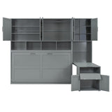 Harper & Bright Designs Twin Size Murphy Bed, Wooden Twin Wall Bed Frame with Closet, Drawers & Desk, Gray Harper & Bright Designs