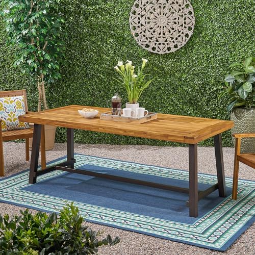 Merax Outdoor Dining Table for 8 Person, Rectangle Weather Resistant Patio Furniture for Yard, Garden, and Lounge, Teak Merax