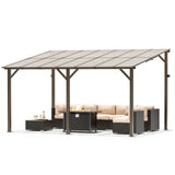 SUNCROWN 10'x14' Hardtop Gazebo, Wall-Mounted Gazebos Pergola, Outdoor Reclining Gazebos with Metal Frame, Lean to Gazebo Metal Awnings for Patio, Deck, Backyard, Porch, Lawns SUNCROWN