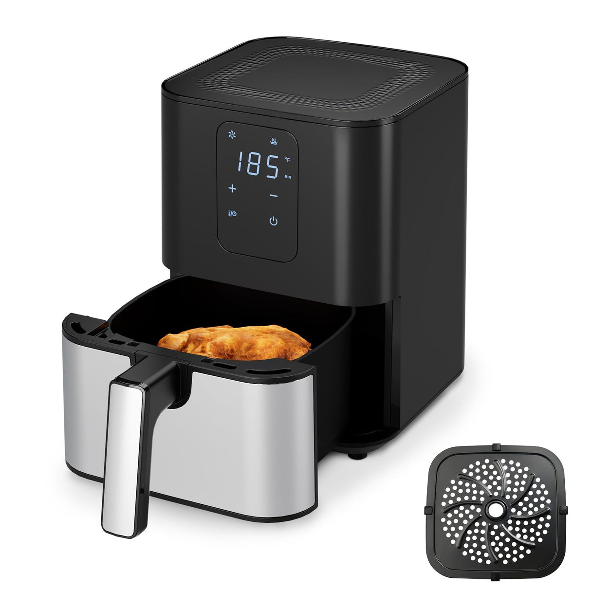 Air Fryer Oven 4.5QT, Space Saving, 1 Touch Digital Display, Compact, Non-stick And Dishwasher Safe Basket, Black & Stainless Steel,Update Kitchen Elite