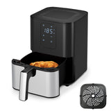 Air Fryer Oven 4.5QT, Space Saving, 1 Touch Digital Display, Compact, Non-stick And Dishwasher Safe Basket, Black & Stainless Steel,Update Kitchen Elite
