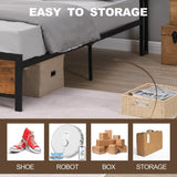 CNANXU Modern Industrial Queen Bed Frame with LED Lights and 2 USB Ports, Queen Size Platform Bed Frame with Wood Storage Headboard, Noise Free, No Box Spring Needed, Rustic Brown (Queen) CNANXU