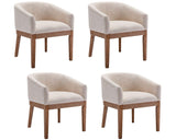 RIVOVA Beige Dining Chairs Set of 4 Mid-Century Modern Dining Chairs Linen Upholstered Kitchen Dining Room Chairs Curved Backrest Dining Chairs with Wood Leg RIVOVA