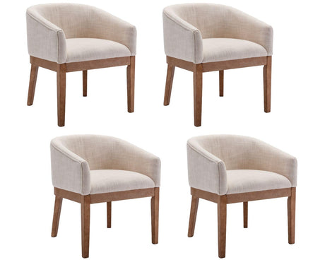 RIVOVA Beige Dining Chairs Set of 4 Mid-Century Modern Dining Chairs Linen Upholstered Kitchen Dining Room Chairs Curved Backrest Dining Chairs with Wood Leg RIVOVA
