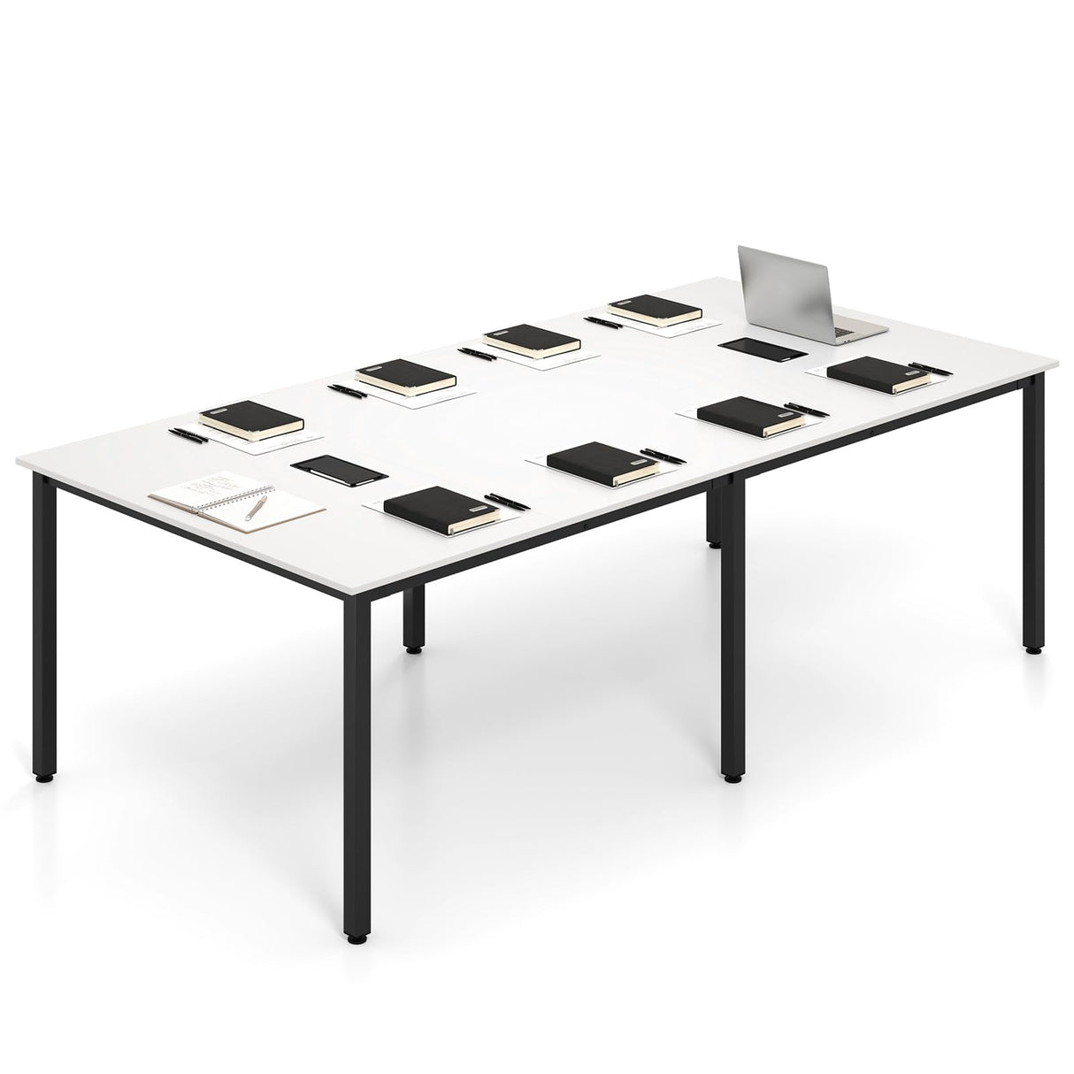 GOFLAME 8 FT Conference Room Table, Large Meeting Desk Seats up to 10 People, 2 Cable Grommets, Rectangle Seminar, Business Table, Training for Office, Boardroom, White + Black GOFLAME
