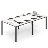 GOFLAME 8 FT Conference Room Table, Large Meeting Desk Seats up to 10 People, 2 Cable Grommets, Rectangle Seminar, Business Table, Training for Office, Boardroom, White + Black GOFLAME