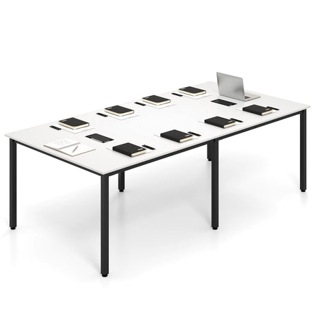 GOFLAME 8 FT Conference Room Table, Large Meeting Desk Seats up to 10 People, 2 Cable Grommets, Rectangle Seminar, Business Table, Training for Office, Boardroom, White + Black GOFLAME