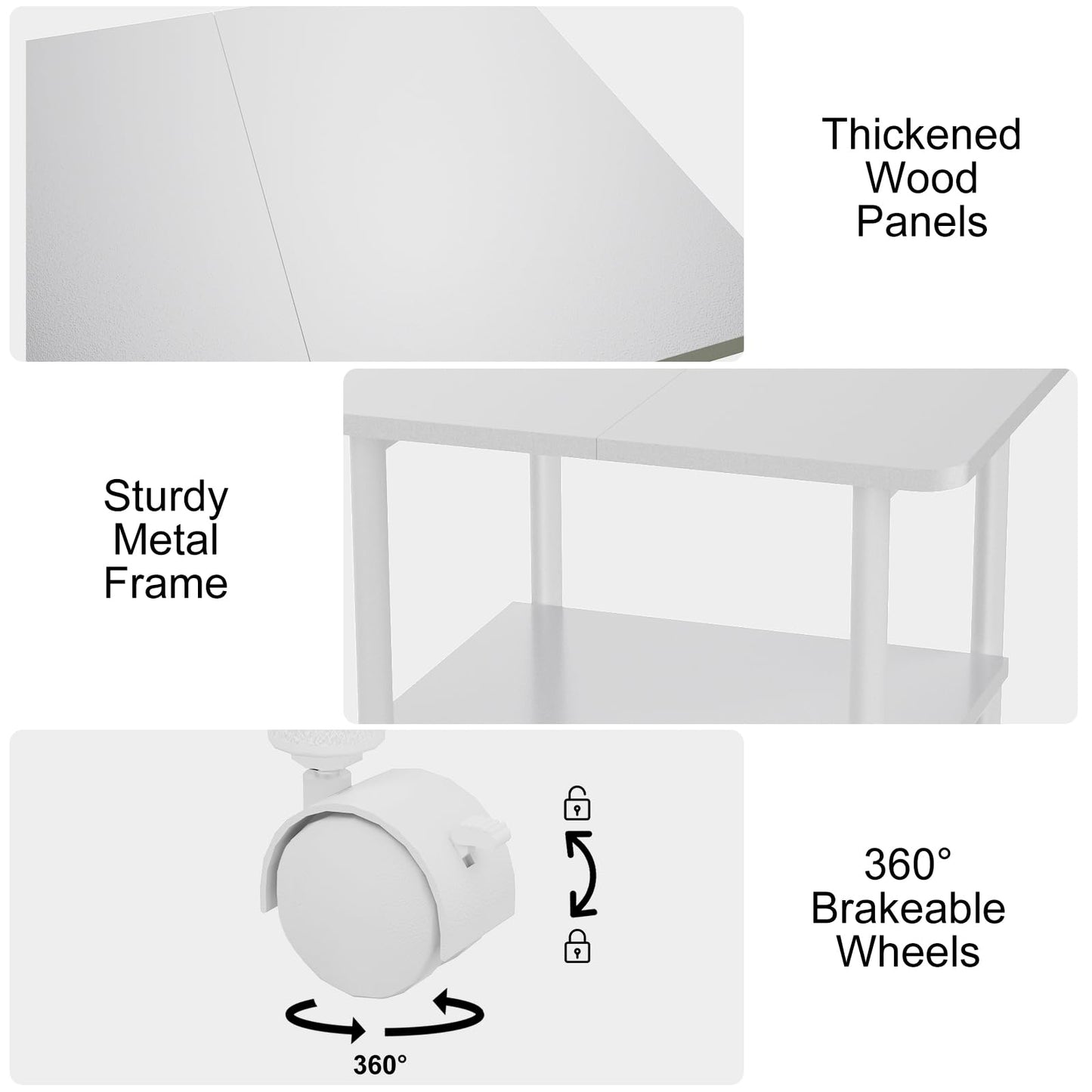 QieerHior Printer Stand 2-Tier Large Printer Table Under Desk Printer Stand for 3D Printers, Desktop Printers, Laser Printers, Rolling Printer Cart with Wheels for Home Office Storage (White)