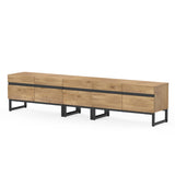 WAMPAT Modern TV Stand for TVs up to 90 inch TV, 3 in 1 Entertainment Center TV Console with Storage Cabinets and Metal Base,Media Console for Living Room, Oak,89'' WAMPAT