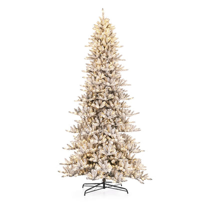 Glitzhome 11ft Pre-Lit Flocked Slim Fir Artificial Christmas Tree, Large Xmas Tree with 950 Warm White Lights for Holiday Decorations