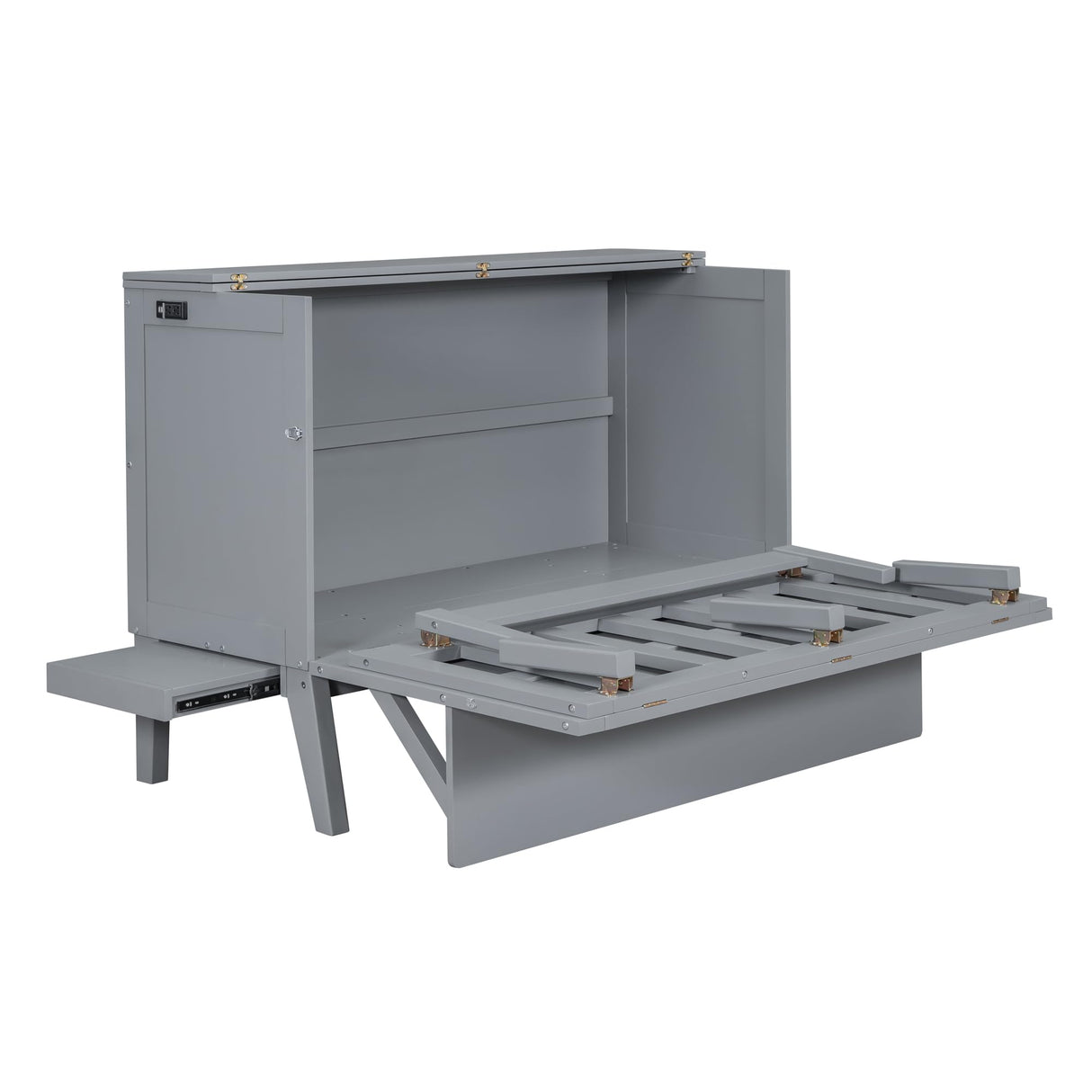 Jintop Queen Size Murphy Bed Chest,Cabinet Hideaway Bed with USB Port and Removable Shelves on Each Side,Wood Wall can be Folded,Platform Bedframe for Kids Bedroom,Student Dorms,Gray Jintop