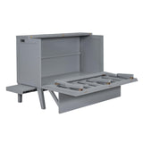 Jintop Queen Size Murphy Bed Chest,Cabinet Hideaway Bed with USB Port and Removable Shelves on Each Side,Wood Wall can be Folded,Platform Bedframe for Kids Bedroom,Student Dorms,Gray Jintop