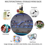 Modern Wall Mounted Wine Rack w/LED Light, Metal Wall Bar Shelves Storage Holder w/Glass Holder, Hanging Large Liquor Shelf for Liquor Bottles for Home Bar Dining Room(Yellow light,200CM/78.7IN) IRHIGBGX