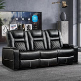 CANMOV Home Theater Seating Seats, Theater Recliner Chair Sofa, PU Leather 3 seat Power Recliner Sofa with Cup Holders, Hidden Arm Storage, USB Ports,Black
