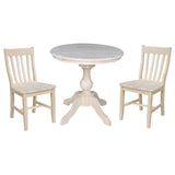 International Concepts 30" Round Top Pedestal Table - With 2 Cafe Chairs, Unfinished IC International Concepts