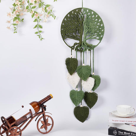ACRNIGHEET DIY Macrame Kit for Adults Beginners Handmade Green Leaves Tree of Life DIY Boho Macrame Wall Hanging Ornaments with Macrame Supplies Macrame Wall Hanging Kit for Home Decor ACRNIGHEET