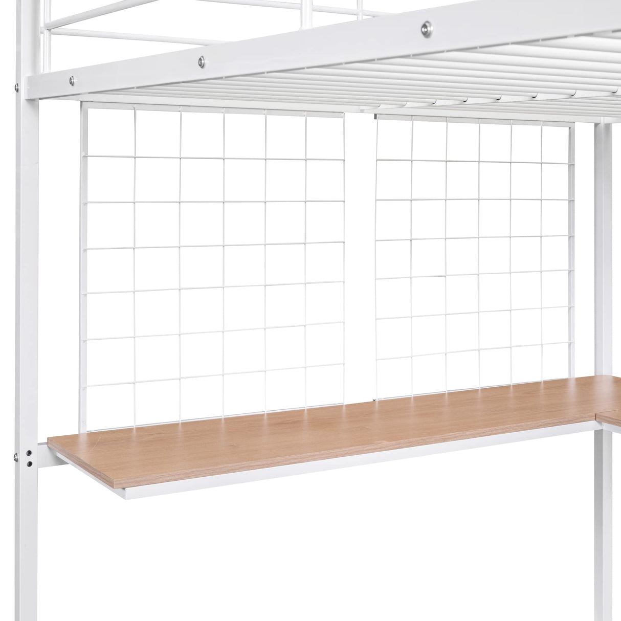 Full Size Loft Bed with Desk and Metal Grid, Metal Loft Bed Full with Safety Guardrails and Ladders, High Loft Bed Frame for Teens, Adults, No Box Spring Needed (Full, White) Harper & Bright Designs