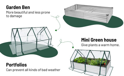 DIIYIV 4x3x1 Raised Garden Bed with Cover-Outdoor Galvanized Planter Box, Bottomless Flower Bed with Clear Cover, Raised Garden Bed Kit with Dual 2-Tier Roll-Up Windows, Easy Venting & Watering