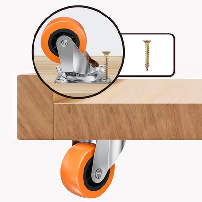 1.5 Inch Casters, ASHGOOB Caster Wheels/Casters Set of 8, 360° Swivel Universal Plate Caster Wheels for Storage Box/Small Furniture/Kitchen Appliances, Orange Polyurethane (PU) Castors (8 Pack)