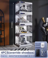 DGCZYXGL Clear Shoe Box with Smart Control Doors and LED Lights, Clear Shoe Storage Boxes Stackable, Sneaker Boxes, Shoe Display Case, Shoe Storage for Closet, Entryway (4 Pcs) DGCZYXGL