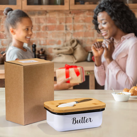 LANDNEOO Butter Dish with Lid and Butter Curler Knife - Unbreakable Stainless Steel Keeper Container with Double Silicone Sealing, for Kitchen Farmhouse Decor LANDNEOO