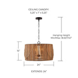 Capital Lighting 344642WK Archer Modern Artisan-Crafted Mango Wood Drum Pendant Ceiling Light Fixture, 4-Light 240 Total Watts, 15" H x 24" W, Light Wood and Matte Black Capital Lighting Fixture Company