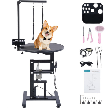 24" Electric Dog Grooming Table with Wired Remote Control, Professional Heavy Duty Pet Grooming Table for Dogs at Home, Adjustable Overhead Arm & Tool Organizer, Small Pet Grooming Station URBANVISTA