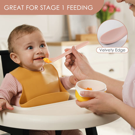 6-Piece Silicone Feeding Spoons for First Stage Baby and Infant, Soft-Tip Easy on Gums I Training Spoon | Baby Utensils Feeding Supplies, Dishwasher & Boil-proof NETANY