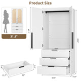 GarveeHome Armoire Wardrobe Closet, 69.5 in Wooden Wardrobe Cabinet with 3 Drawers, Hanging Rod, 2 Doors Clothing Storage Cabinet for Bedroom, Large Capacity Storage, Rattan Door, White GarveeHome