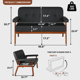 JIASTING 50” Black Leather Love Seat Sofa Couch, Mid Century Modern Small Office Loveseat Couch with Wood Arms, Two Seater Couches for Small Spaces, Living Room, Waiting Room, Bedroom (Black) JIASTING