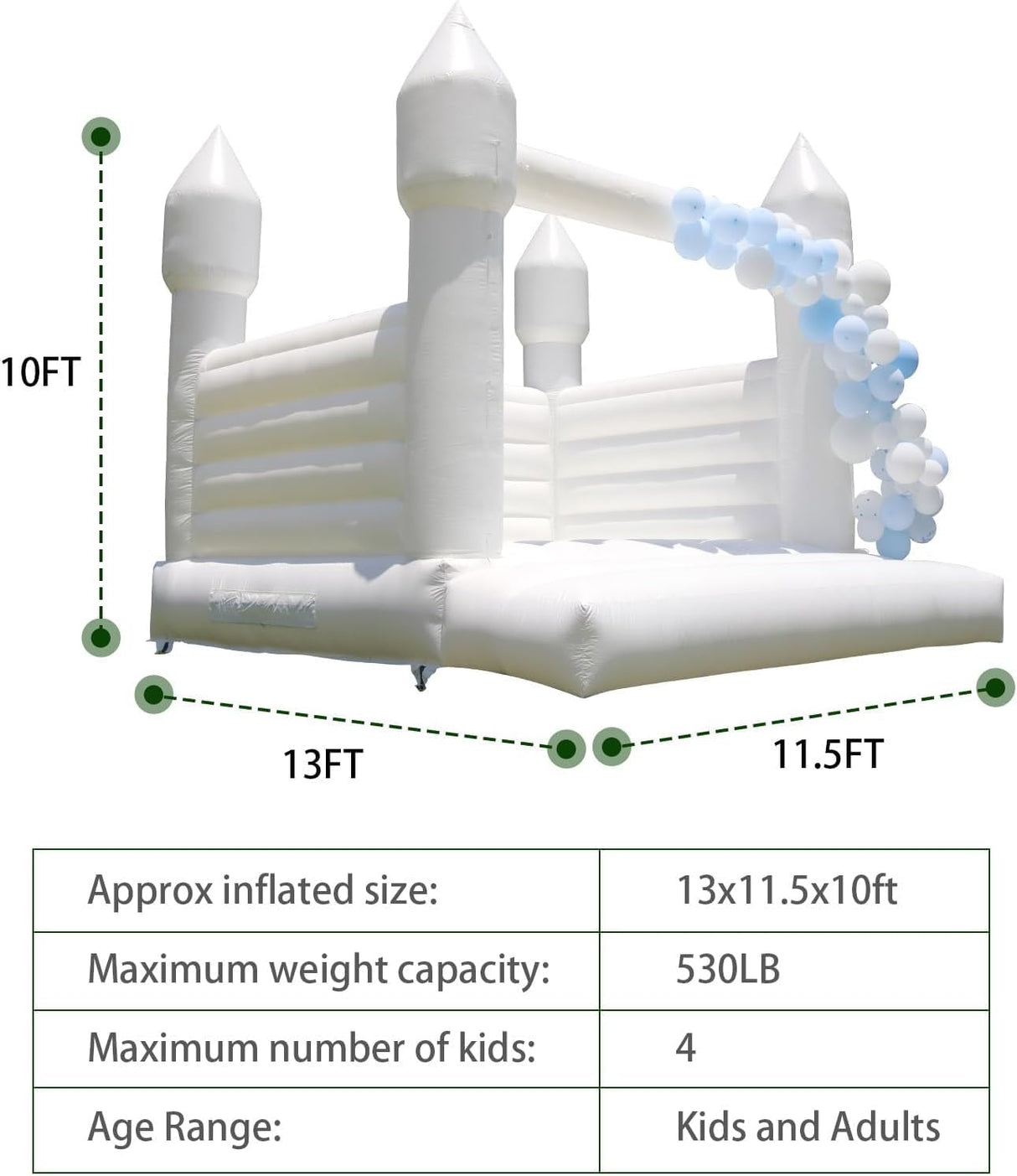 White Bounce House for Adults Kids, 100% PVC Commercial Grade Bounce House with 750W Blower Large Inflatable Balloon House for Birthday Party Wedding Gender Reveal and Other Celebrations 13x11.5x10ft awesmflate