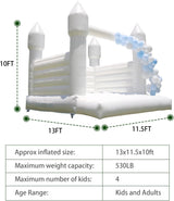 White Bounce House for Adults Kids, 100% PVC Commercial Grade Bounce House with 750W Blower Large Inflatable Balloon House for Birthday Party Wedding Gender Reveal and Other Celebrations 13x11.5x10ft awesmflate