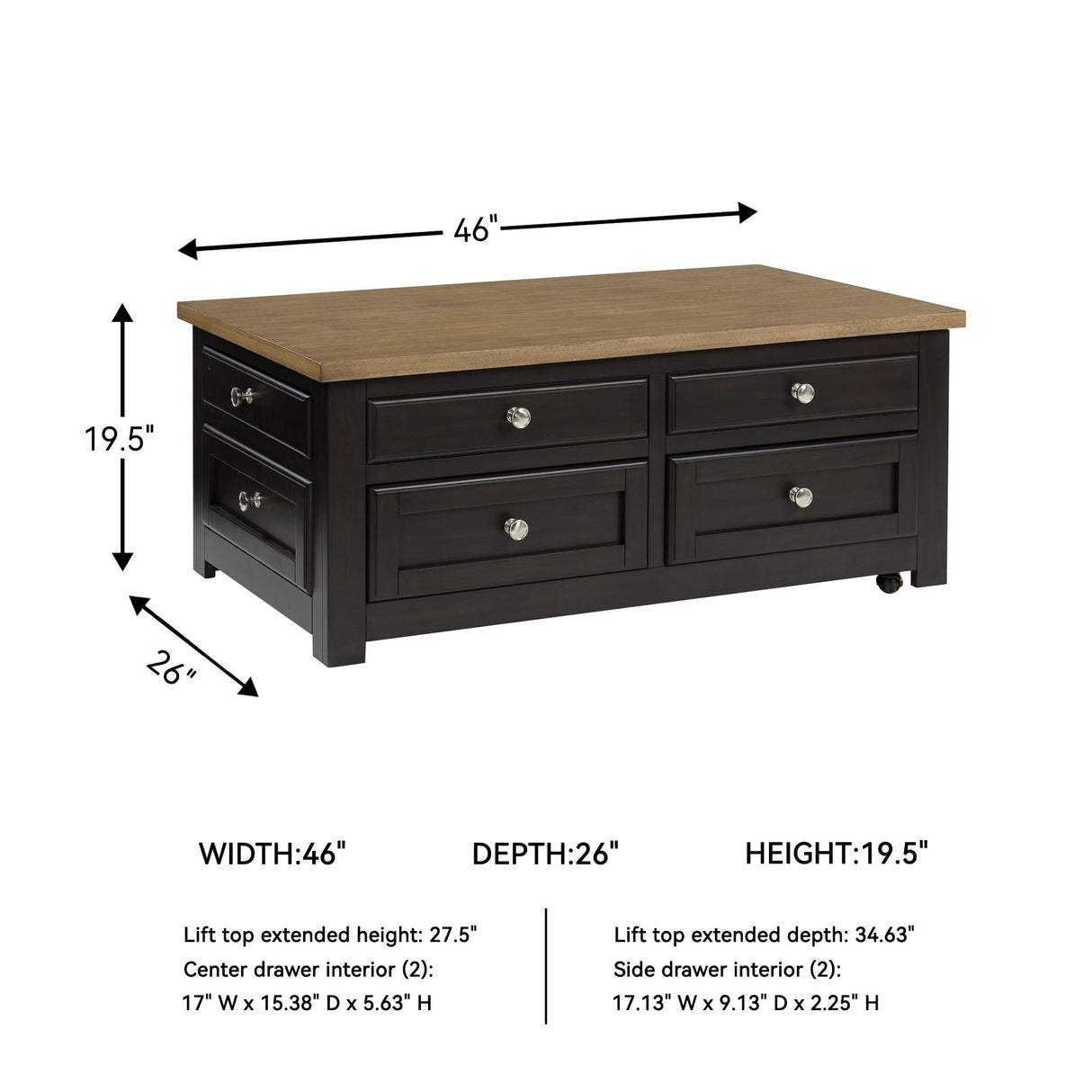 Signature Design by Ashley Drazmine Casual Lift-Top Coffee Table with 4 Drawers and Casters, Dark Brown & Light Brown Signature Design by Ashley