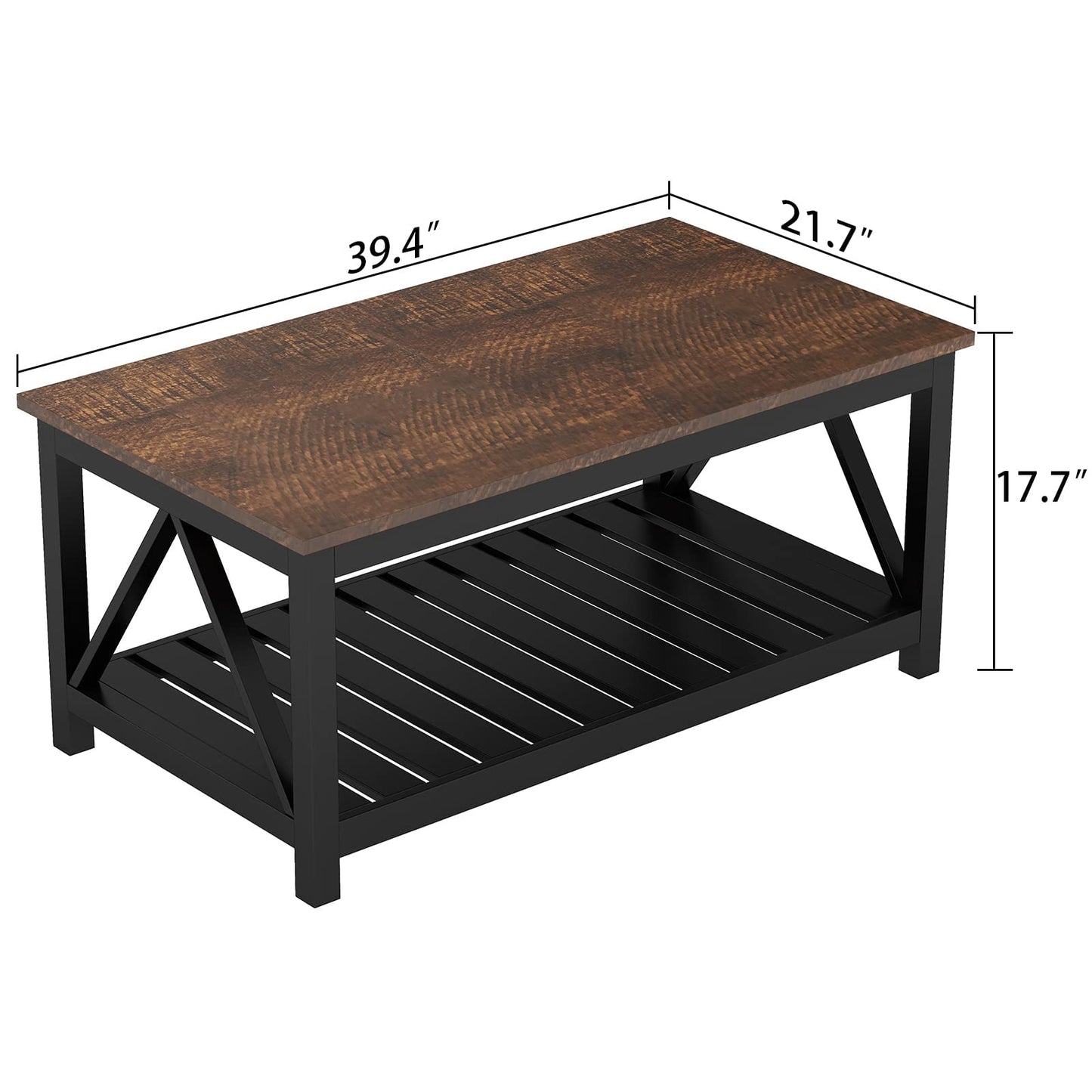 ChooChoo Black Coffee Table, Rustic Vintage Table with Shelf for Living Room, 40 Inch - WoodArtSupply