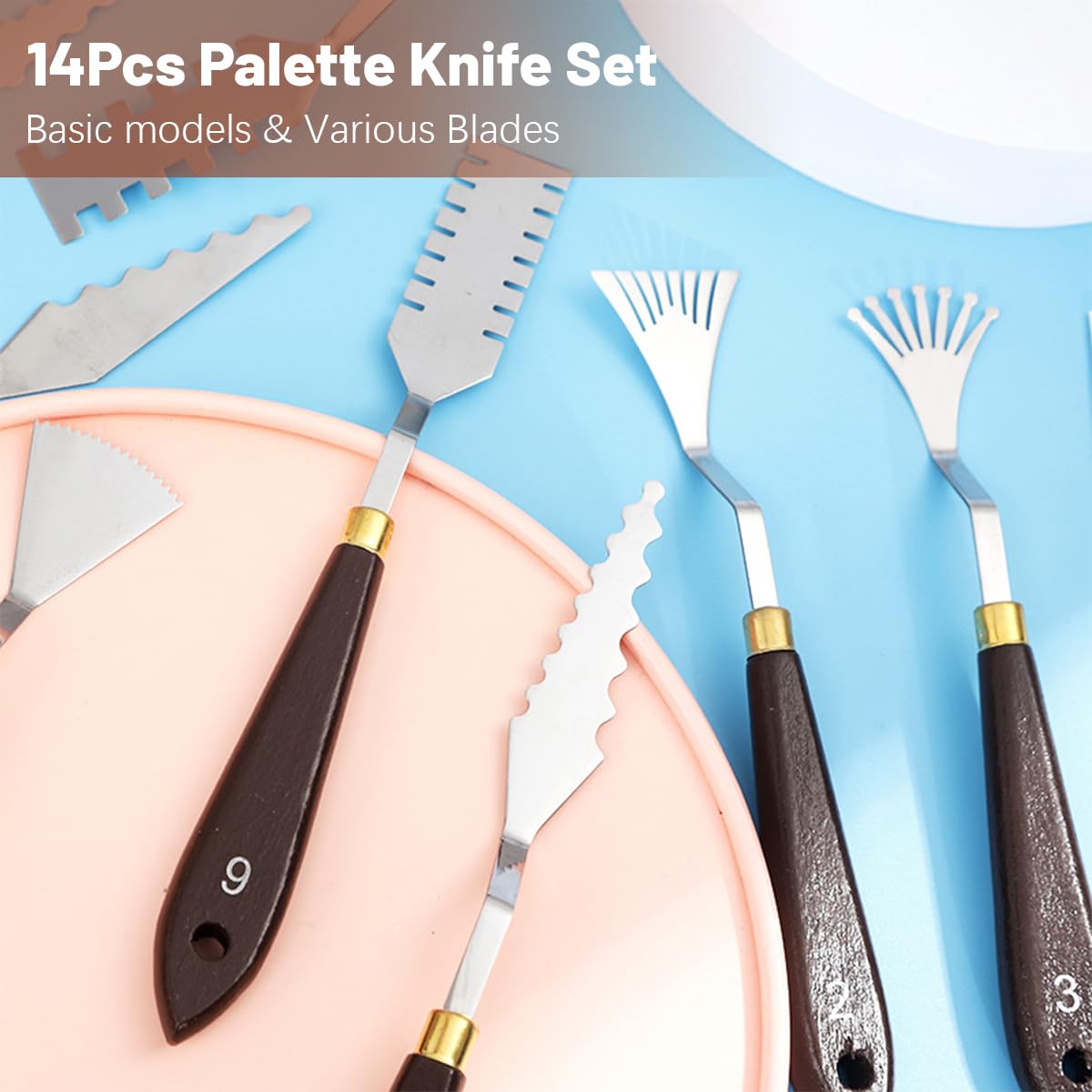 14Pcs Palette Knife Set, FHDUSRYO Stainless Steel Painting Knife, Painting Spatula Pallet Knives with Wood Handle, Oil Painting Accessories for Color Mixing, Oil, Canvas, Acrylic Painting FHDUSRYO