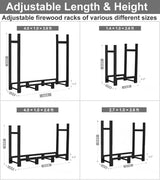 Khordin 4ft Firewood Rack Adjustable Heavy Duty Fire Wood Stand Holder for Outdoor Indoor Fireplace Log Storage, Metal Lumber Stacker Organizer, Black Khordin